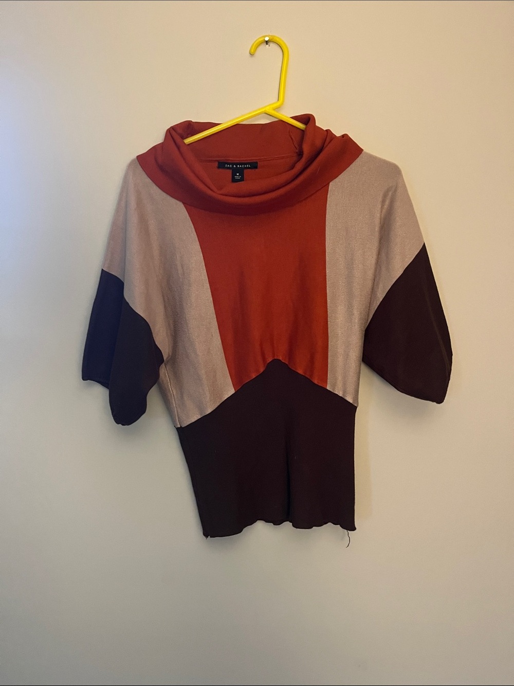Zac & Rachel Colorblock Cowl Neck Sweater in Rust, Beige & Dark Brown
